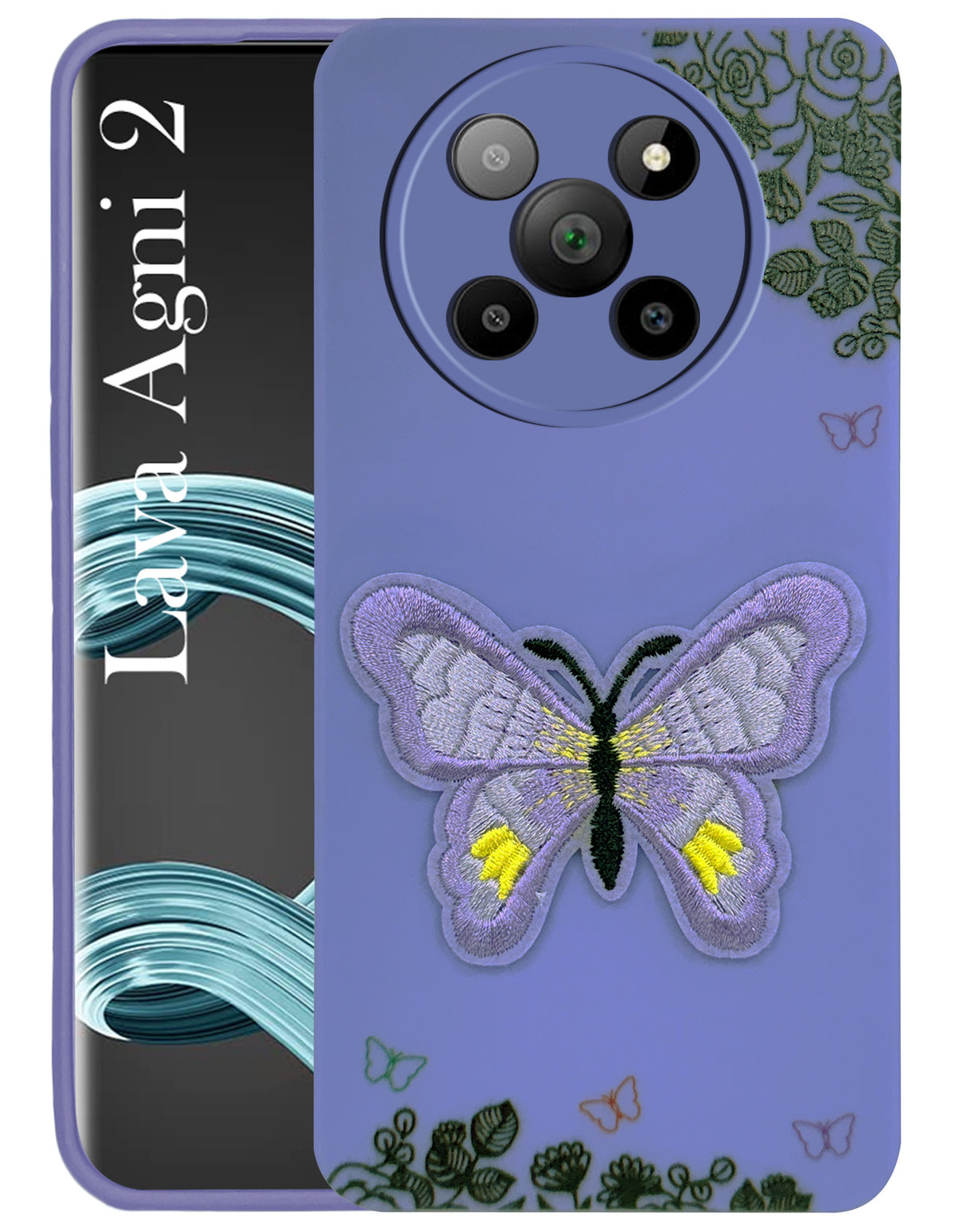 For Lava Agni 2 5G Back Cover Case (Soft Butterfly Embroidery | Women Teen Girls | Camera Protection| Matte Silicone)