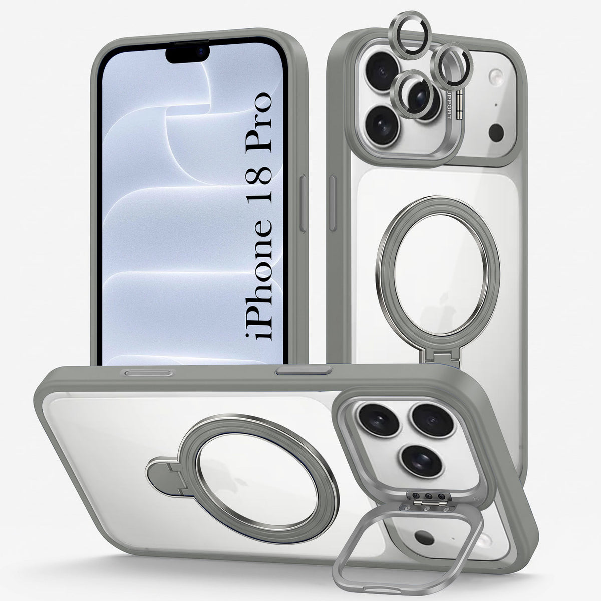 For Apple iPhone 18 Pro Back Cover Case Crystal (Lifetime Anti Yellow | Magnetic Ring Stand | Camera Lens Protection | MagSafe Compatible)