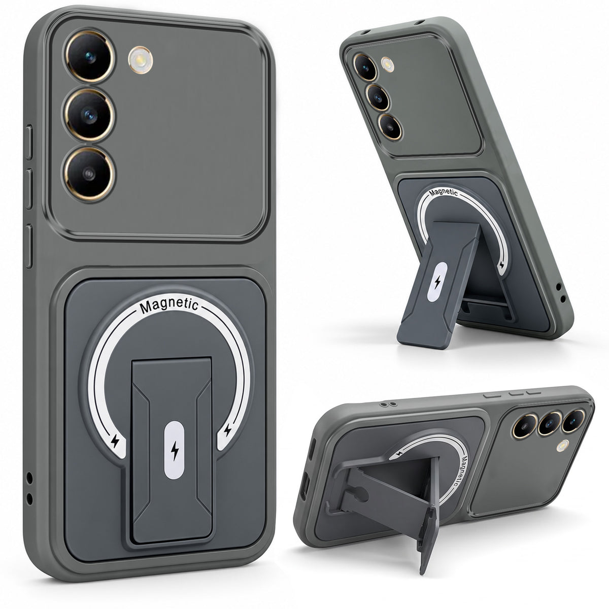 For Vivo Y200e Back Case Cover Metallic (Hybrid Armor Kickstand | MagSafe Compatible | Camera Protection Shockproof)