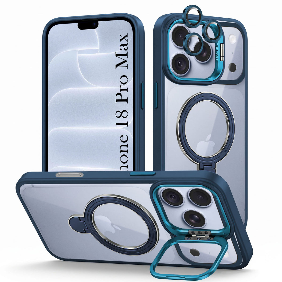 For Apple iPhone 18 Pro Max Back Cover Case Crystal (Lifetime Anti Yellow | Magnetic Ring Stand | Camera Lens Protection | MagSafe Compatible)