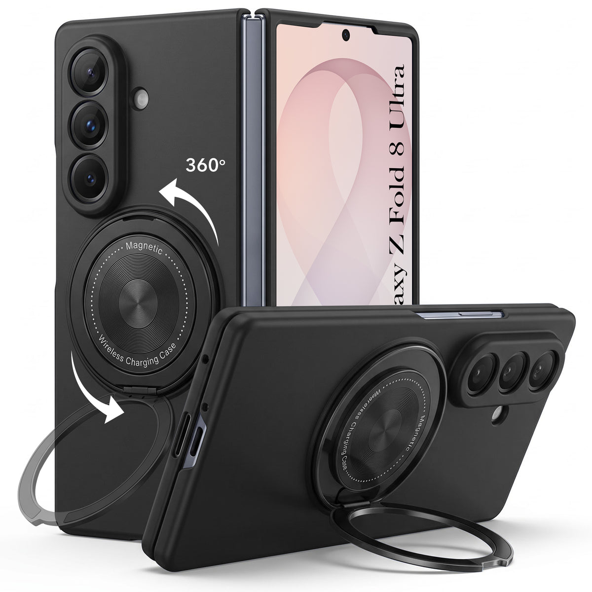 For Samsung Galaxy Z Fold 8 Ultra Back Cover Case (360° Rotating Kickstand Ring | Shockproof Camera Protection | Magnetic MagSafe Wireless Charging Support)
