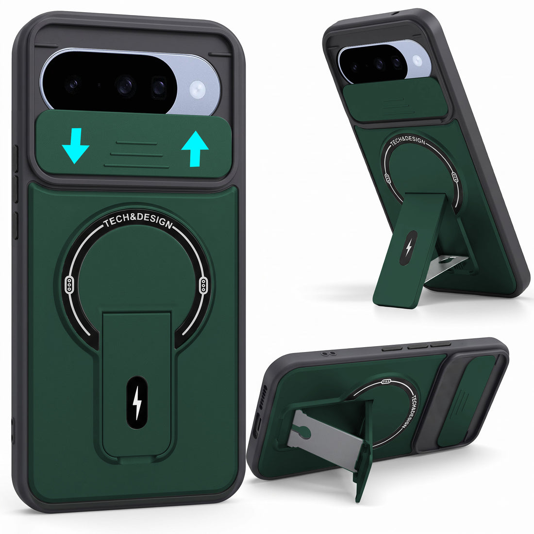 For Google Pixel 10 Back Case Cover Metallic (Hybrid Armor Kickstand | Sliding Shutter Camera Protection | MagSafe Compatible)