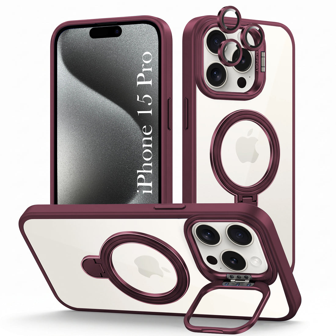 For Apple iPhone 15 Pro Back Cover Case Crystal (Lifetime Anti Yellow | Magnetic Ring Stand | Camera Lens Protection | MagSafe Compatible)
