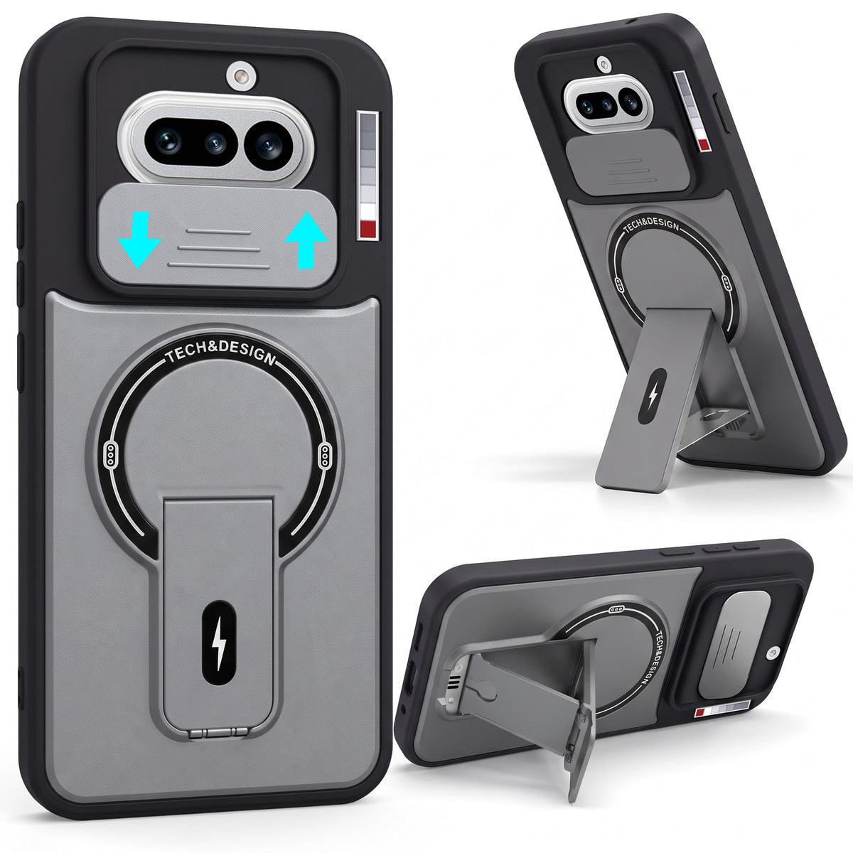 For Nothing Phone 4A 5G Back Case Cover Metallic (Hybrid Armor Kickstand | Sliding Shutter Camera Protection | MagSafe Compatible)