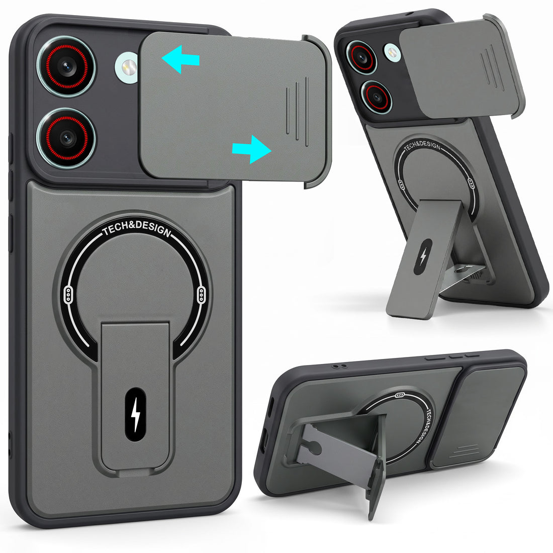 For Redmi Turbo 5 Back Case Cover Metallic (Hybrid Armor Kickstand | Sliding Shutter Camera Protection | MagSafe Compatible)