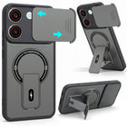 For Redmi Turbo 5 Back Case Cover Metallic (Hybrid Armor Kickstand | Sliding Shutter Camera Protection | MagSafe Compatible)