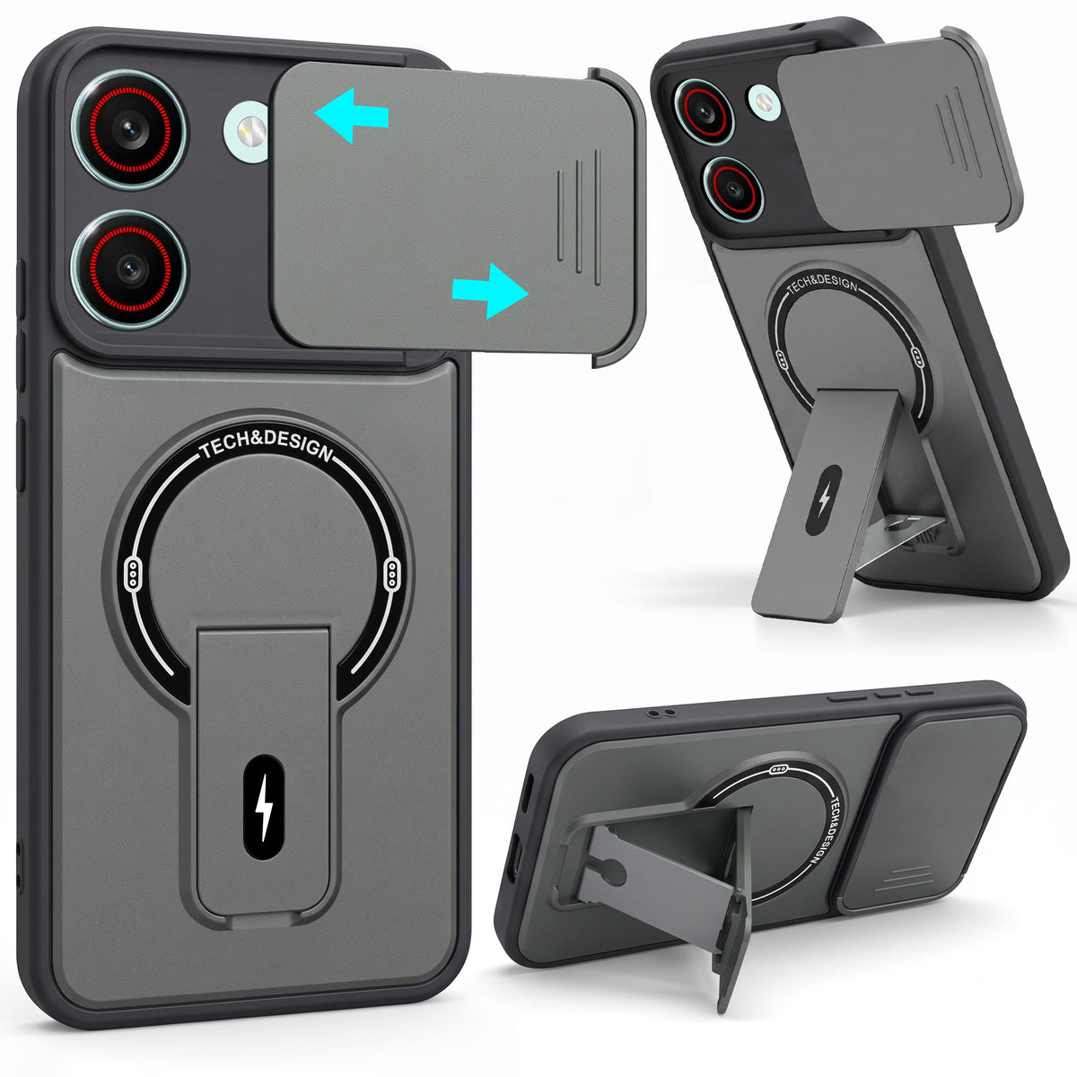 For Redmi Turbo 5 Back Case Cover Metallic (Hybrid Armor Kickstand | Sliding Shutter Camera Protection | MagSafe Compatible)