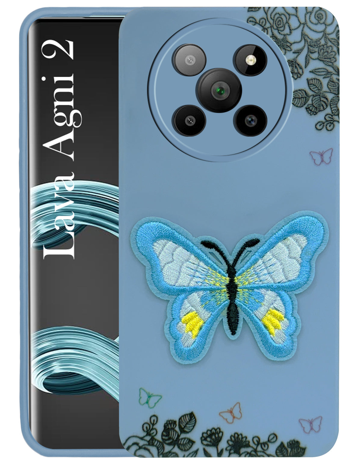 For Lava Agni 2 5G Back Cover Case (Soft Butterfly Embroidery | Women Teen Girls | Camera Protection| Matte Silicone)