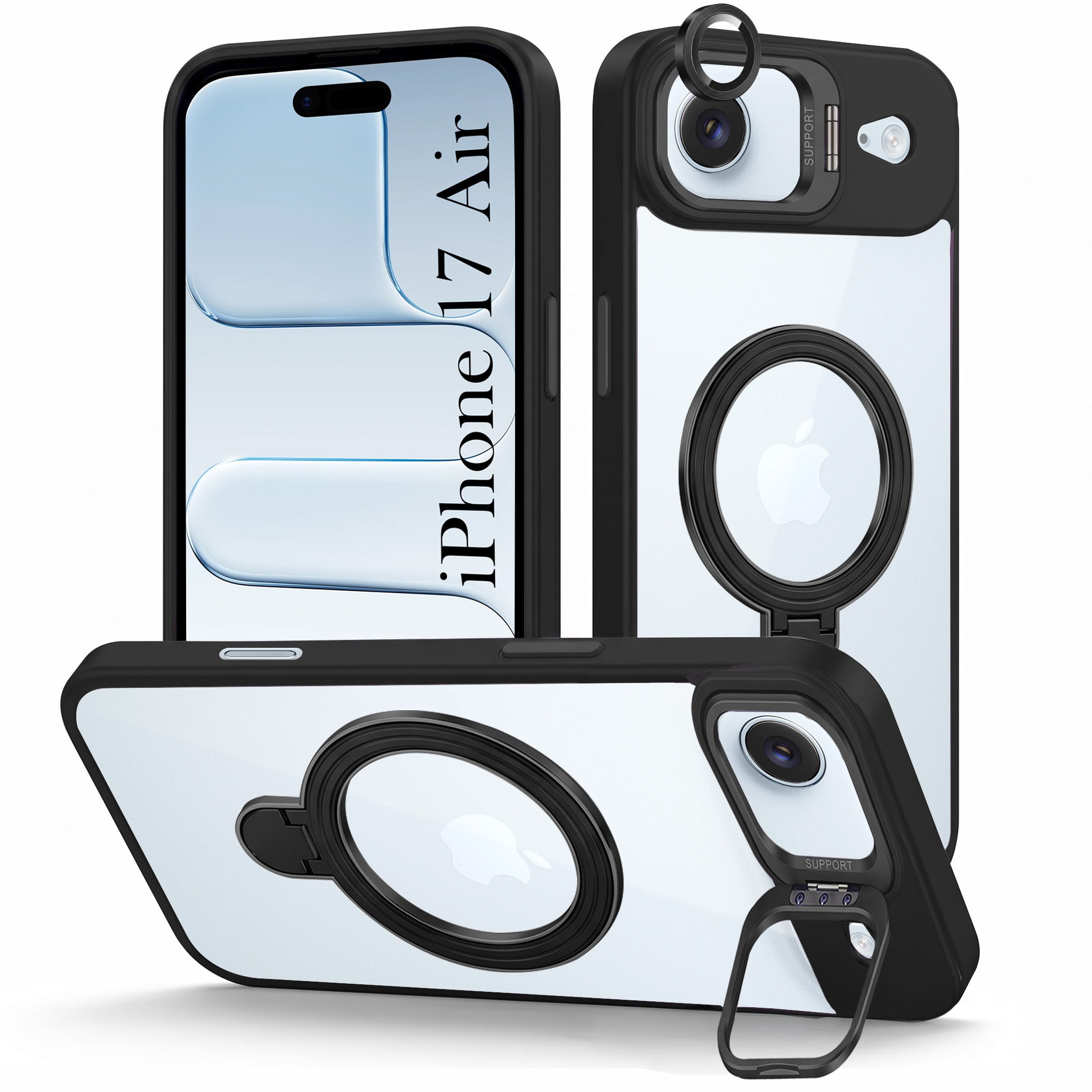 For Apple iPhone 17 Air Back Cover Case Crystal (Lifetime Anti Yellow | Magnetic Ring Stand | Camera Lens Protection | MagSafe Compatible)