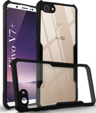 For Vivo V7 Plus Back Cover Case Hybrid (Shockproof with Polycarbonate Clear Panel | Professional Black)