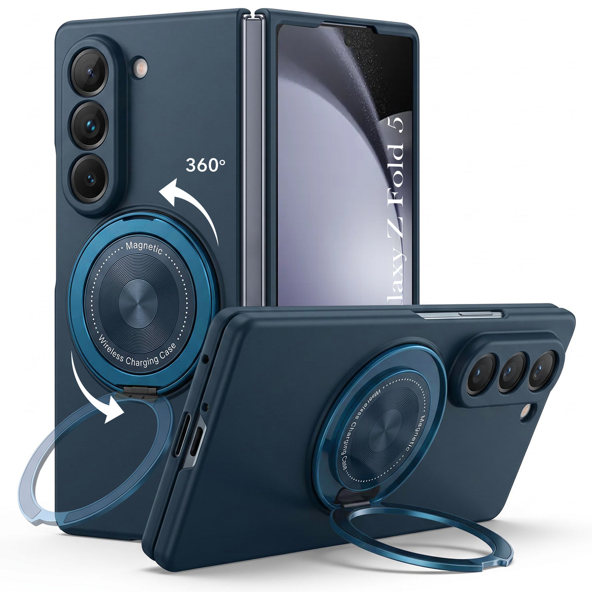 For Samsung Galaxy Z Fold 5 5G Back Cover Case (360° Rotating Kickstand Ring | Shockproof Camera Protection | Magnetic MagSafe Wireless Charging Support)
