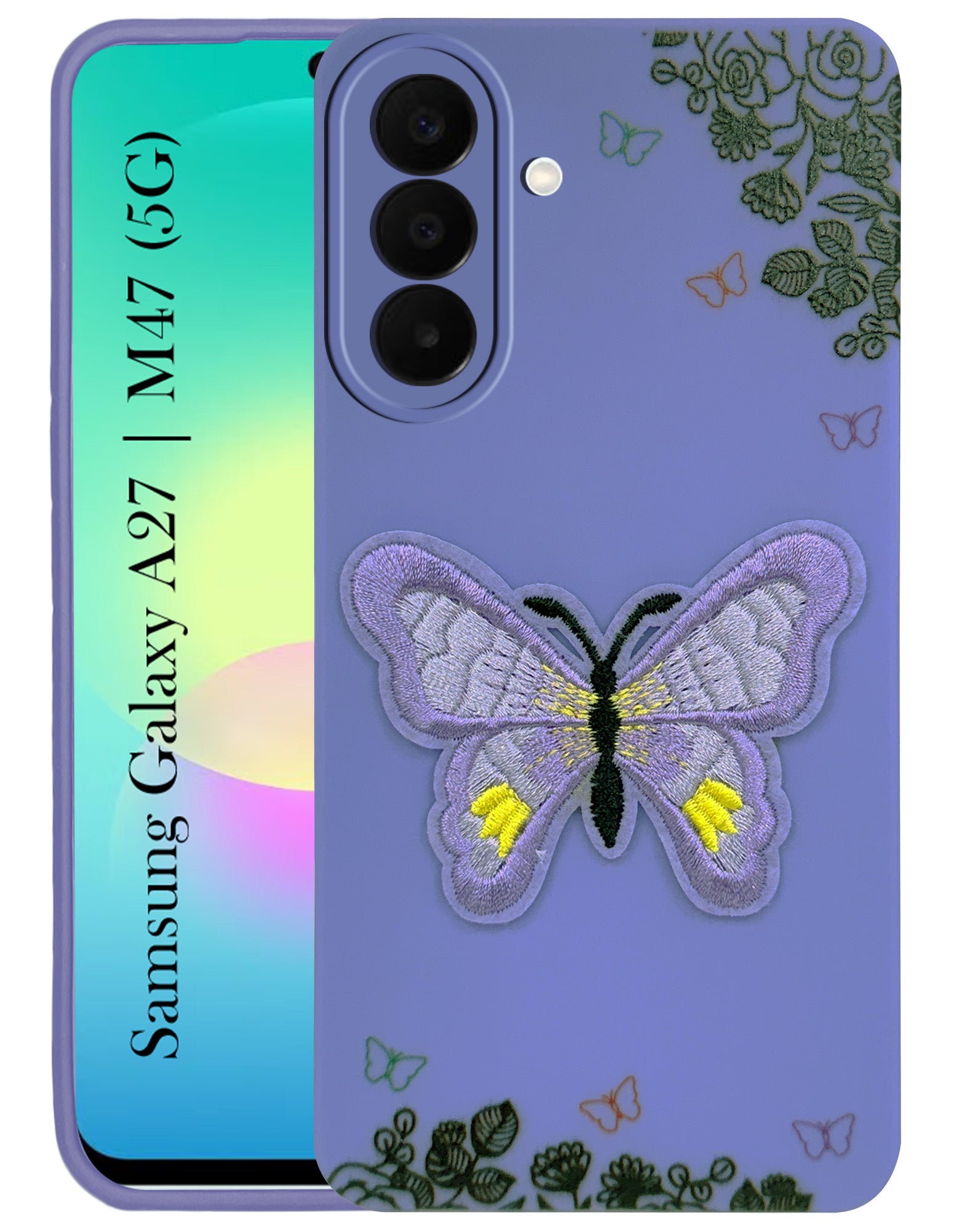 For Samsung Galaxy A27 5G | Samsung Galaxy M47 5G Back Cover Case (Soft Butterfly Embroidery | Women Teen Girls | Camera Protection| Matte Silicone)