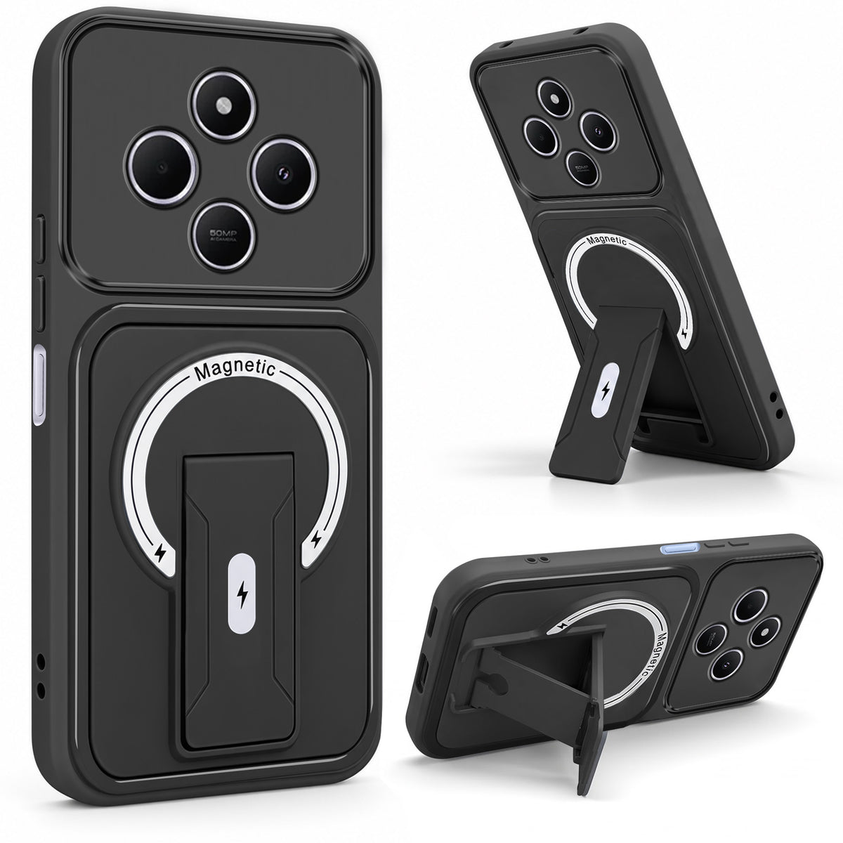 For Redmi A4 5G | Xiaomi Redmi 14C Back Case Cover Metallic (Hybrid Armor Kickstand | MagSafe Compatible | Camera Protection Shockproof)