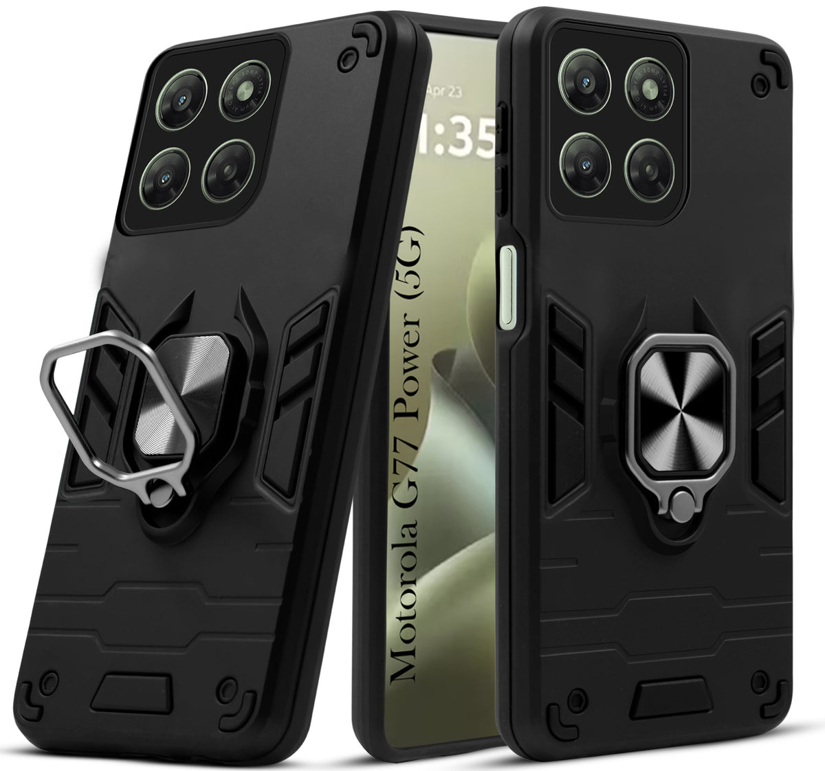 For Motorola Moto G77 Power Hybrid Armor Back Cover Case (Shockproof Dual Layer Polycarbonate |Ring Holder Kickstand)
