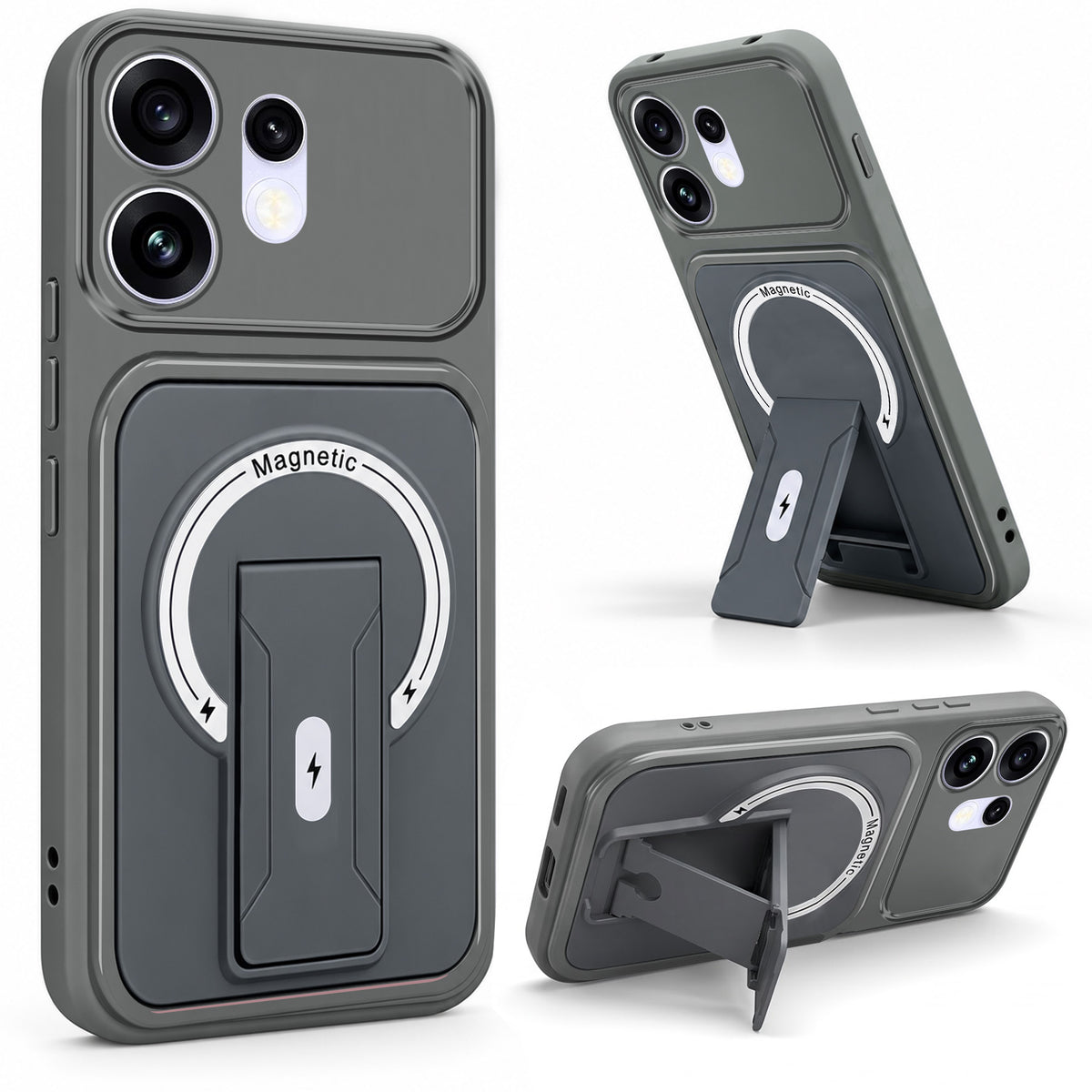 For Oppo Reno 16 Back Case Cover Metallic (Hybrid Armor Kickstand | MagSafe Compatible | Camera Protection Shockproof)