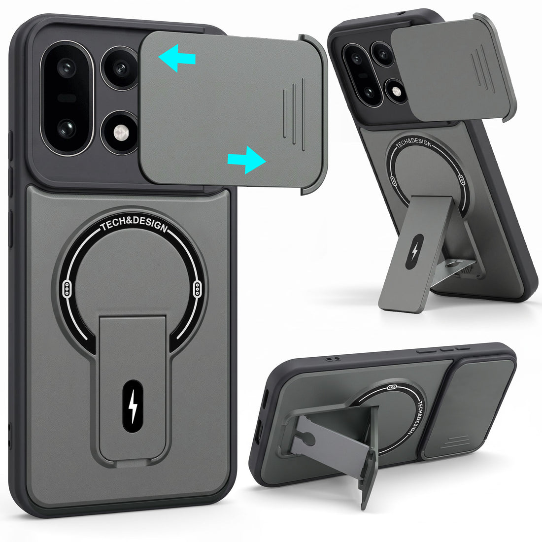 For OnePlus 15 5G Back Case Cover Metallic (Hybrid Armor Kickstand | Sliding Shutter Camera Protection | MagSafe Compatible)