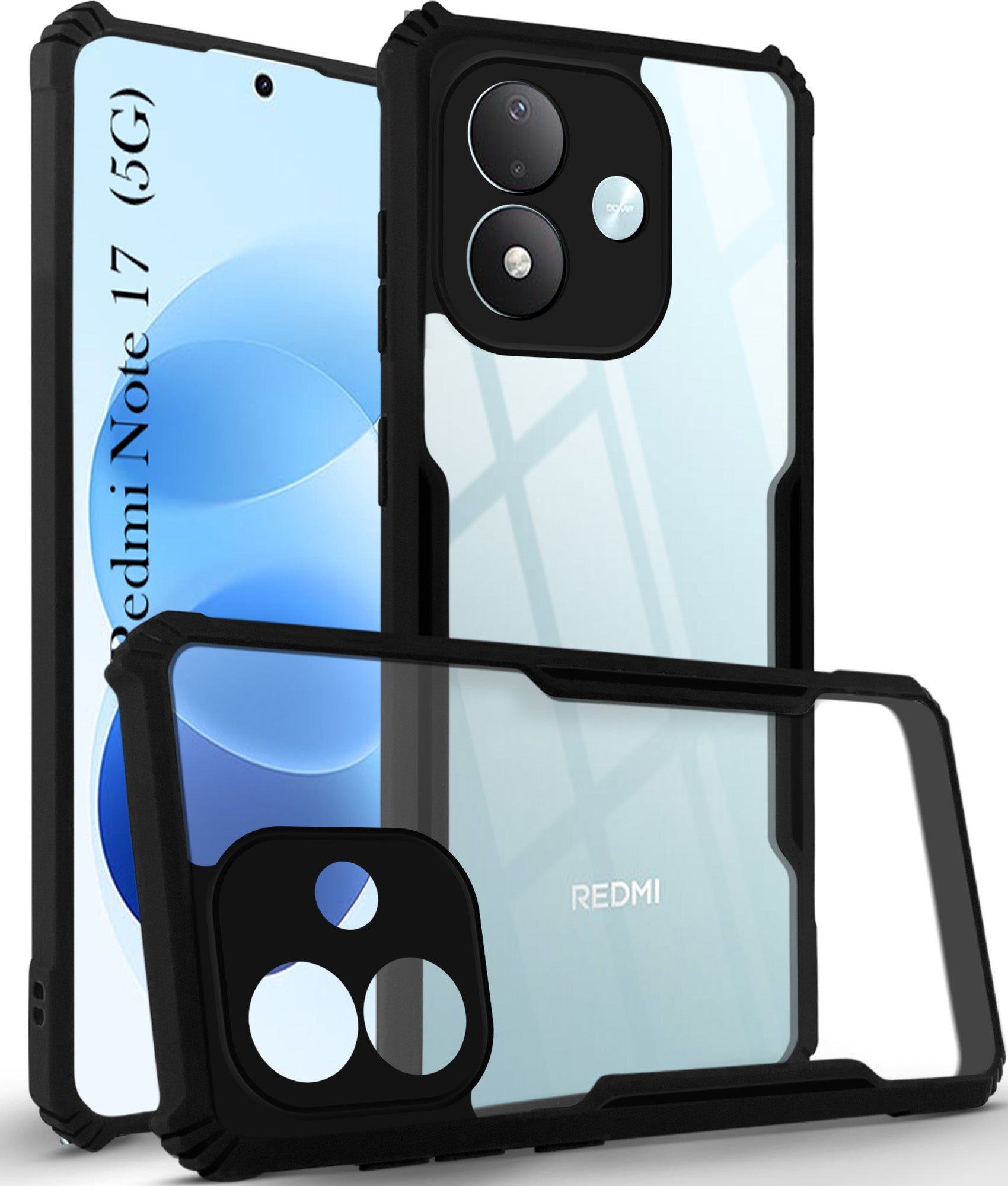 For Redmi Note 17 5G Back Cover Case Hybrid (Shockproof with Polycarbonate Clear Panel | Professional Black)