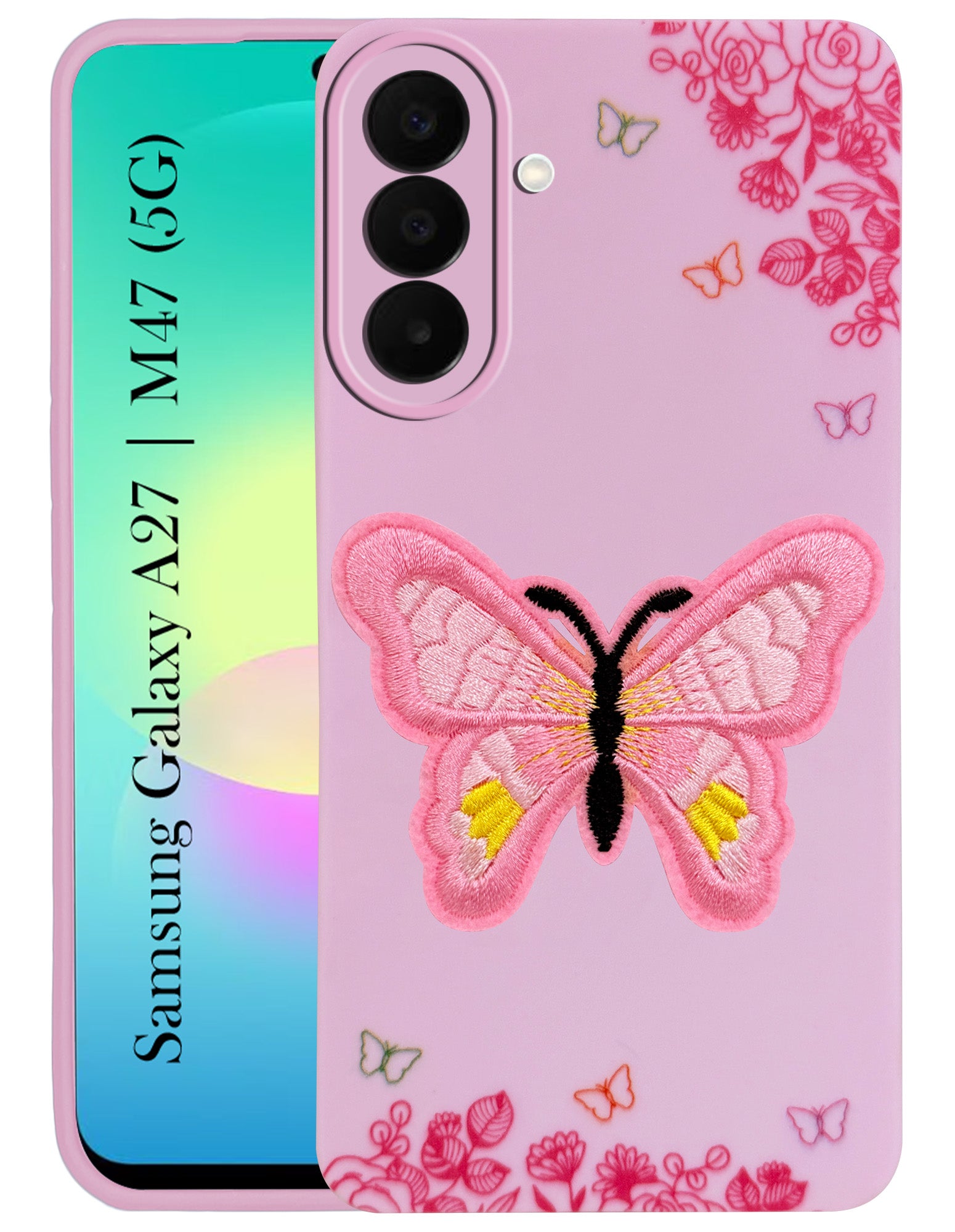 For Samsung Galaxy A27 5G | Samsung Galaxy M47 5G Back Cover Case (Soft Butterfly Embroidery | Women Teen Girls | Camera Protection| Matte Silicone)