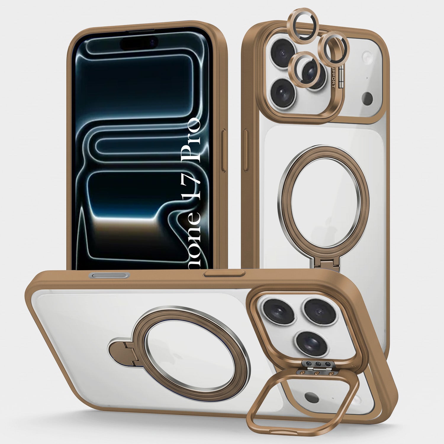 For Apple iPhone 17 Pro Back Cover Case Crystal (Lifetime Anti Yellow | Magnetic Ring Stand | Camera Lens Protection | MagSafe Compatible)