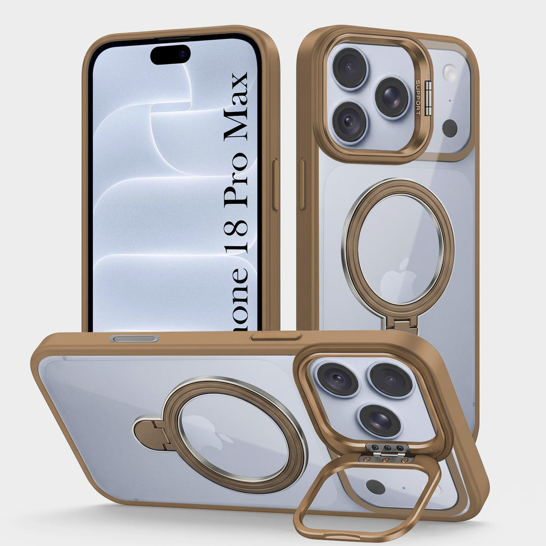 For Apple iPhone 18 Pro Max Back Cover Case Crystal (Lifetime Anti Yellow | Magnetic Ring Stand | Camera Lens Protection | MagSafe Compatible)