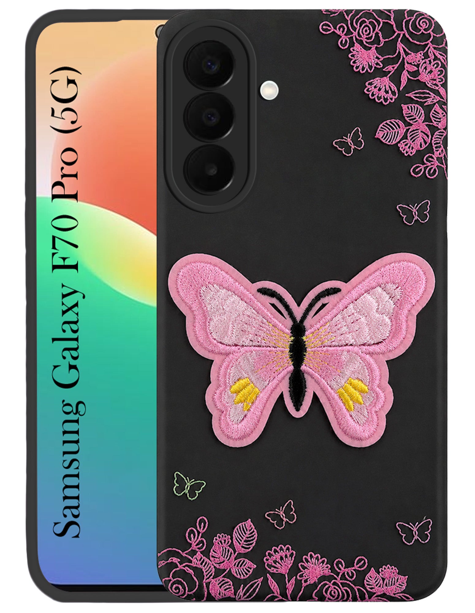 For Samsung Galaxy F70 Pro 5G Back Cover Case (Soft Butterfly Embroidery | Women Teen Girls | Camera Protection| Matte Silicone)