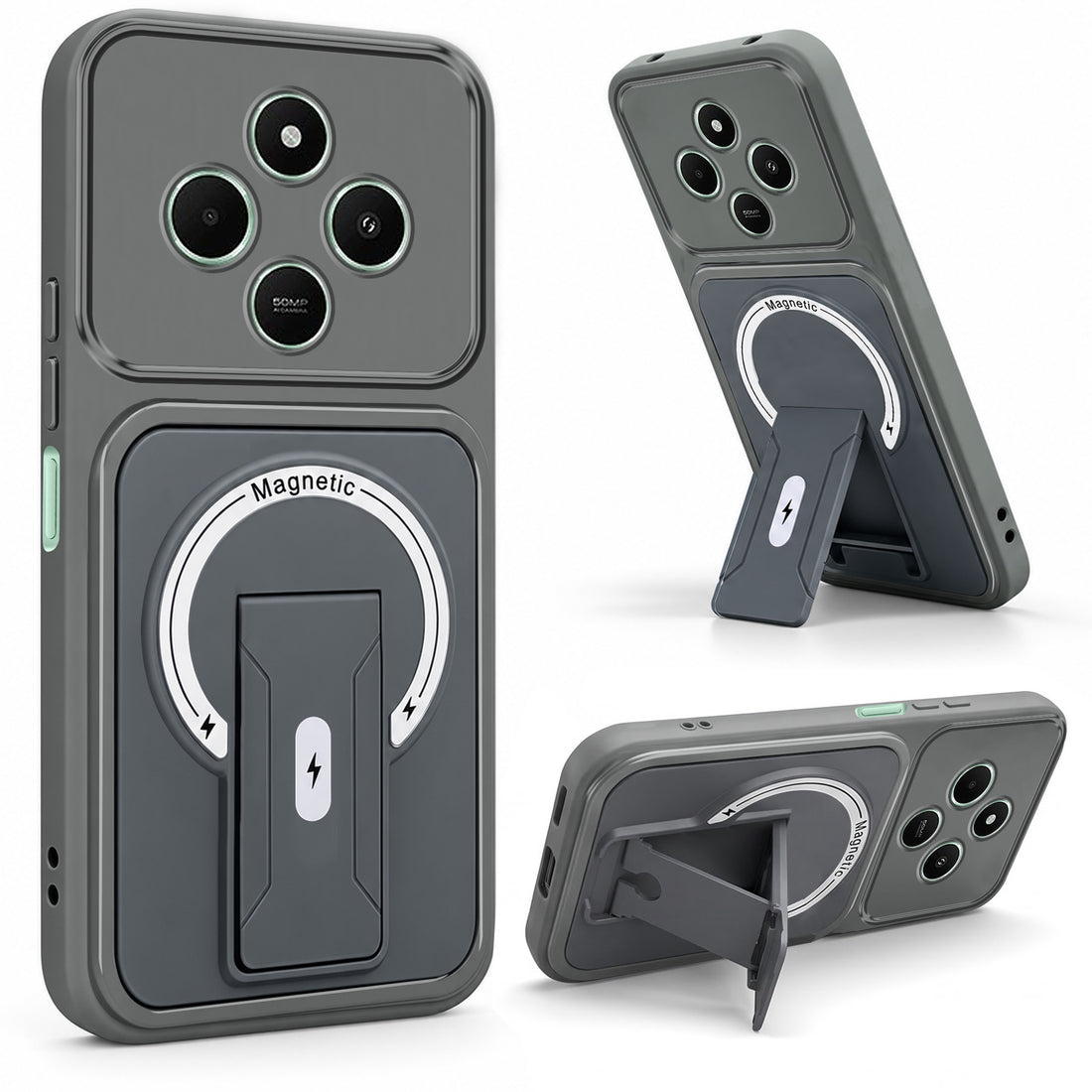 For Poco C75 | Poco M7 Back Case Cover Metallic (Hybrid Armor Kickstand | MagSafe Compatible | Camera Protection Shockproof)