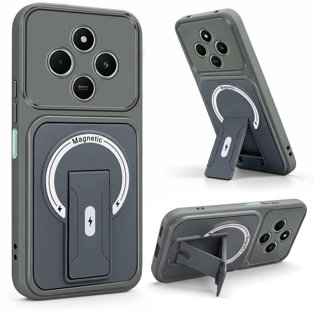 For Poco C75 | Poco M7 Back Case Cover Metallic (Hybrid Armor Kickstand | MagSafe Compatible | Camera Protection Shockproof)