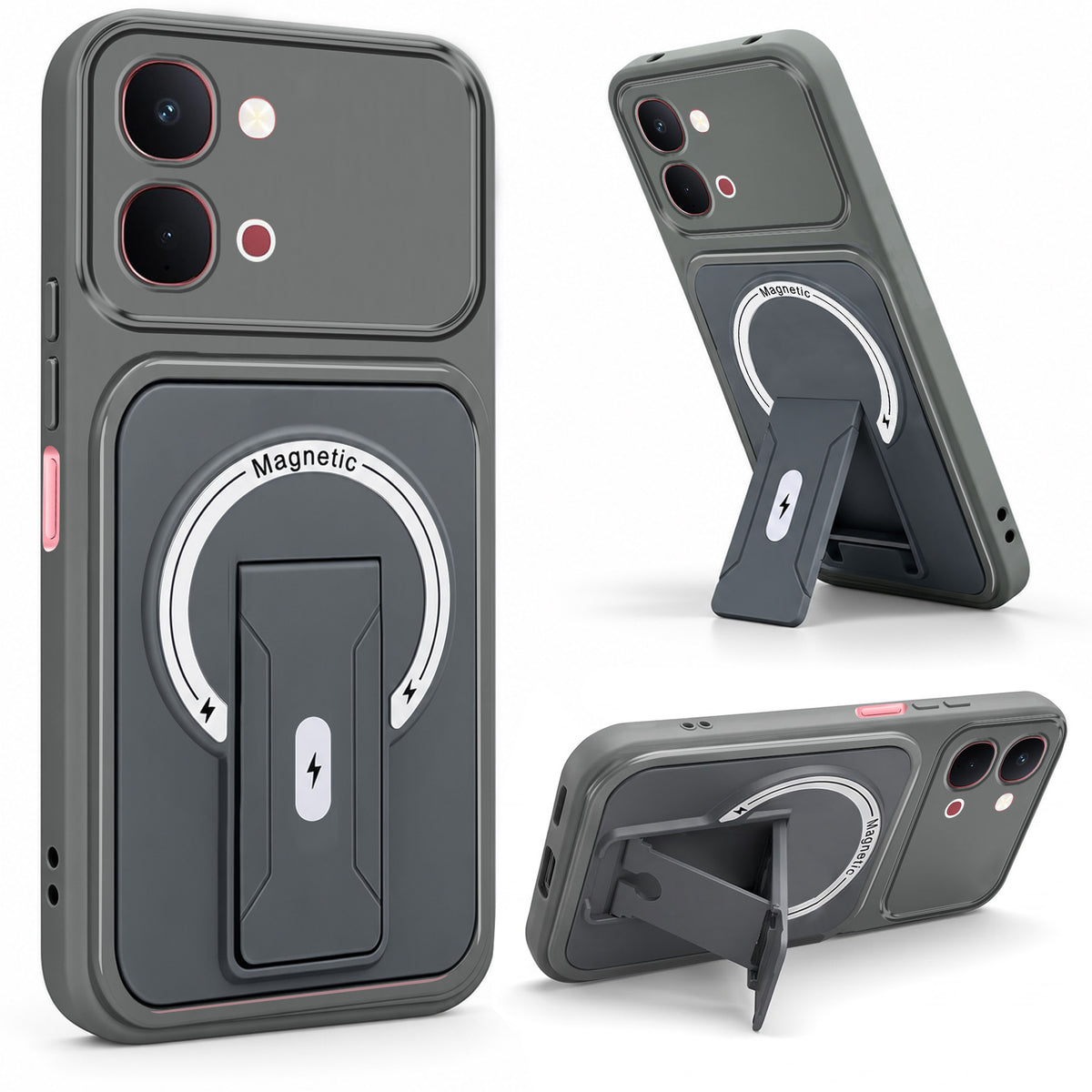 For Vivo Y51 Pro 5G | Vivo T5x Back Case Cover Metallic (Hybrid Armor Kickstand | MagSafe Compatible | Camera Protection Shockproof)