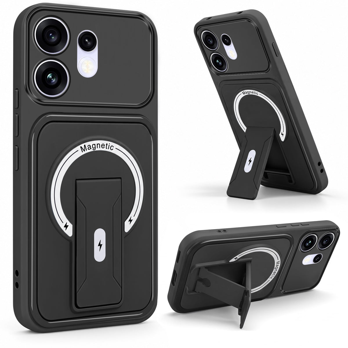 For Oppo Reno 16 Back Case Cover Metallic (Hybrid Armor Kickstand | MagSafe Compatible | Camera Protection Shockproof)