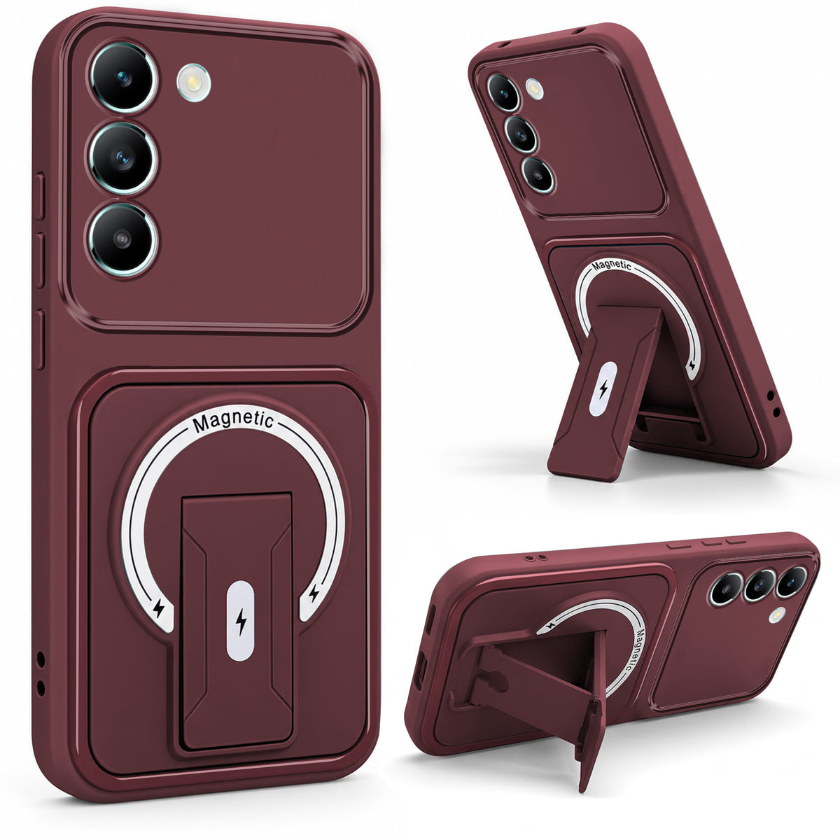 For Vivo T3 5G Back Case Cover Metallic (Hybrid Armor Kickstand | MagSafe Compatible | Camera Protection Shockproof)