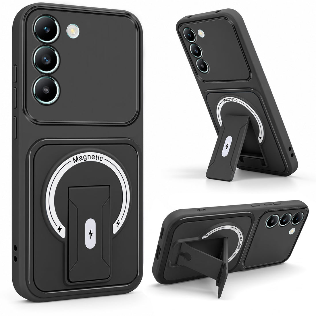For Vivo T3 5G Back Case Cover Metallic (Hybrid Armor Kickstand | MagSafe Compatible | Camera Protection Shockproof)