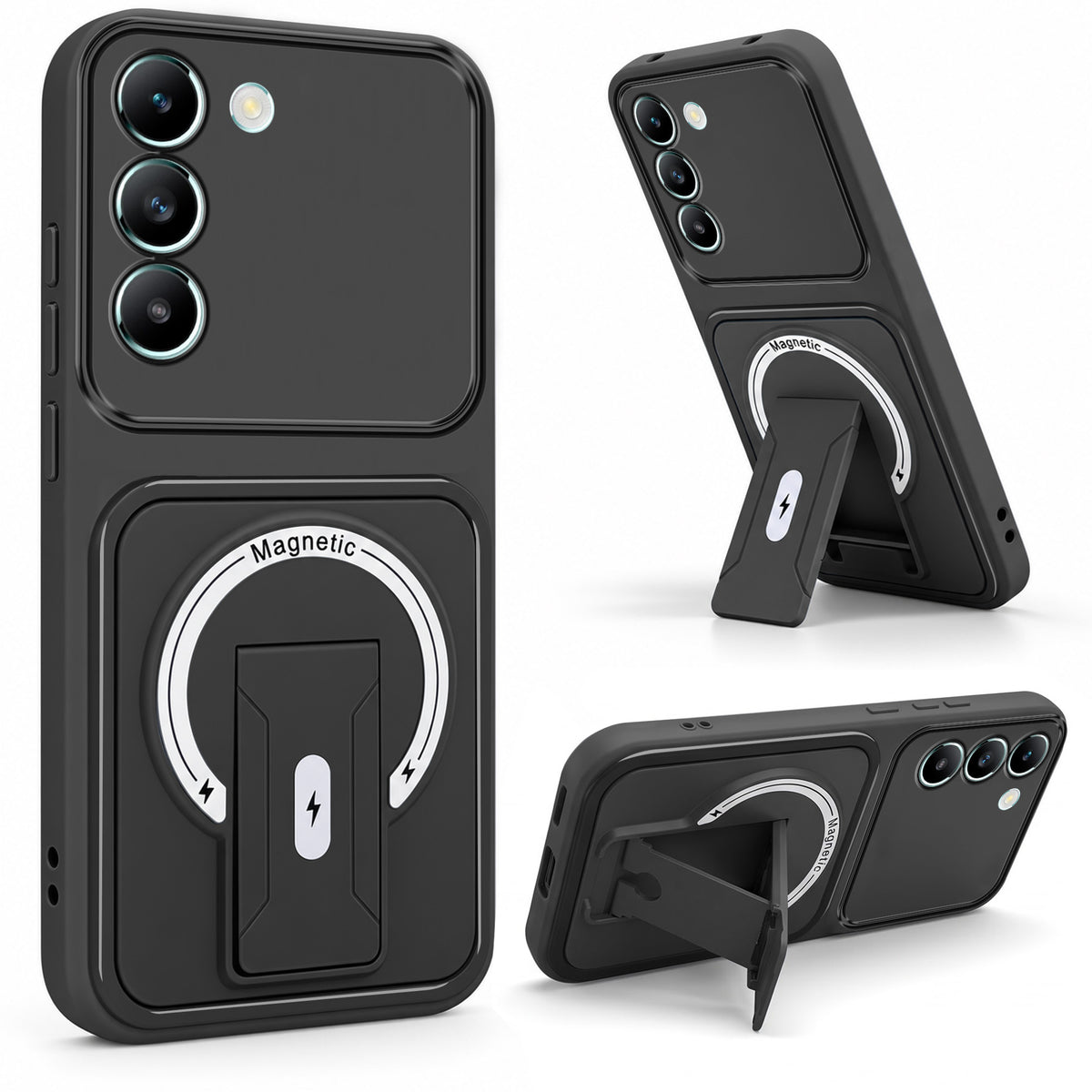 For Vivo T3 5G Back Case Cover Metallic (Hybrid Armor Kickstand | MagSafe Compatible | Camera Protection Shockproof)