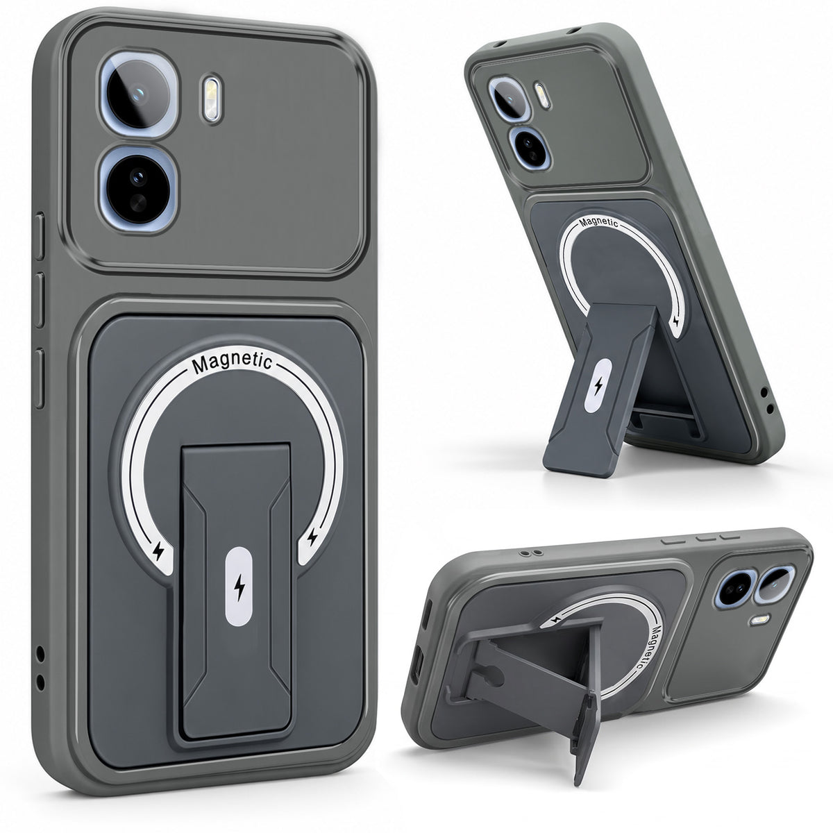 For Vivo T5 Pro 5G Back Case Cover Metallic (Hybrid Armor Kickstand | MagSafe Compatible | Camera Protection Shockproof)