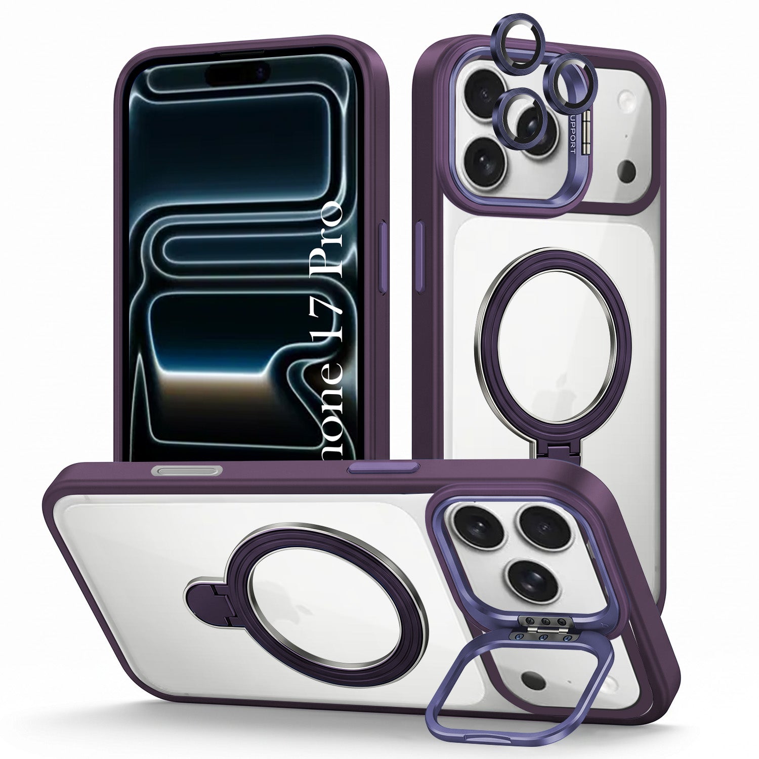 For Apple iPhone 17 Pro Back Cover Case Crystal (Lifetime Anti Yellow | Magnetic Ring Stand | Camera Lens Protection | MagSafe Compatible)