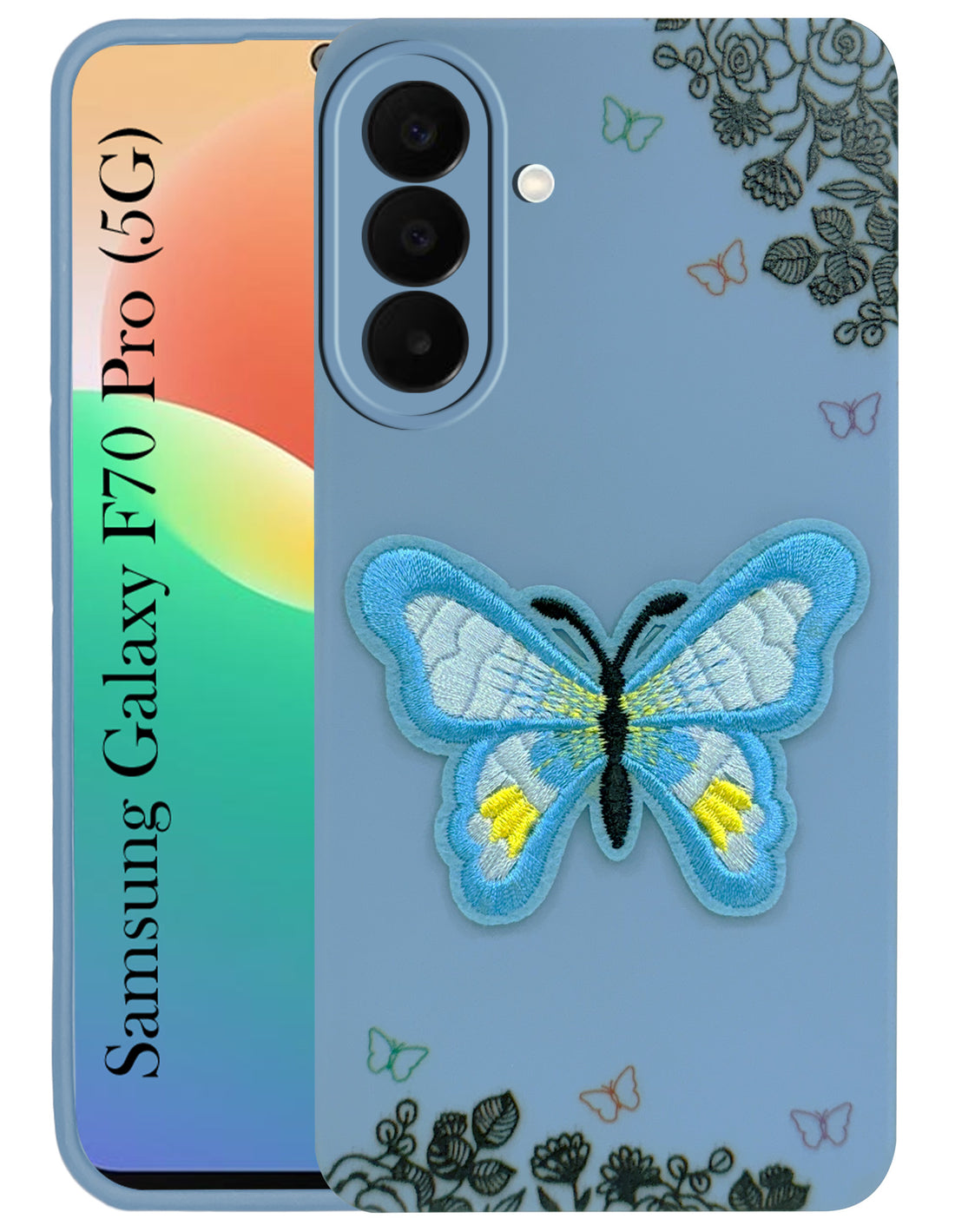 For Samsung Galaxy F70 Pro 5G Back Cover Case (Soft Butterfly Embroidery | Women Teen Girls | Camera Protection| Matte Silicone)
