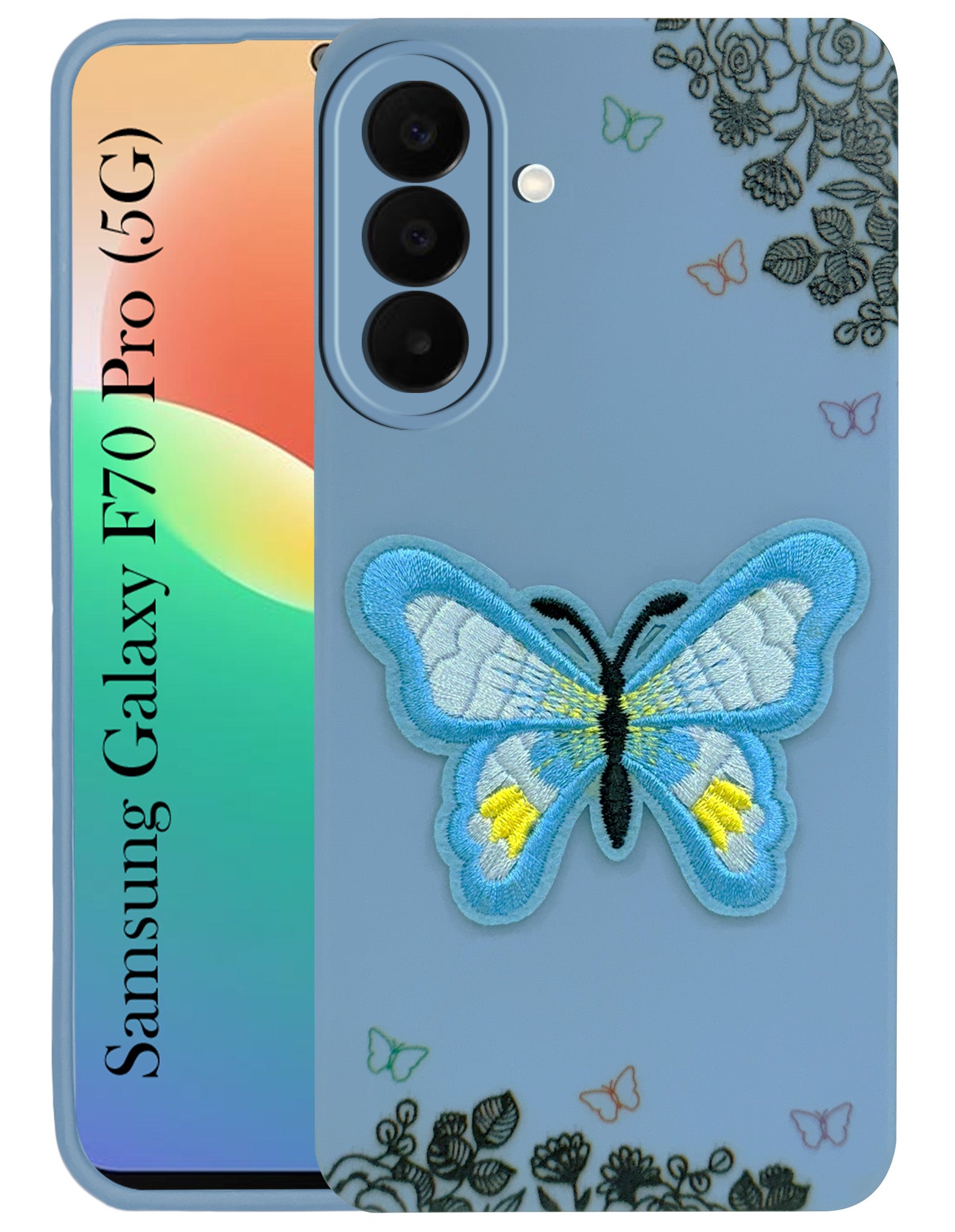 For Samsung Galaxy F70 Pro 5G Back Cover Case (Soft Butterfly Embroidery | Women Teen Girls | Camera Protection| Matte Silicone)