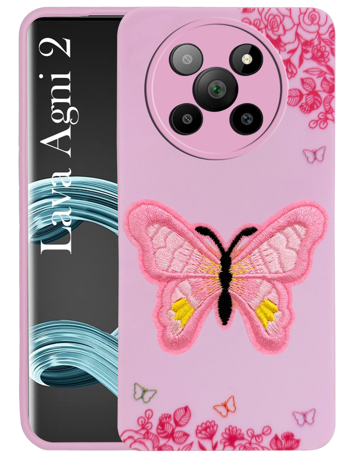 For Lava Agni 2 5G Back Cover Case (Soft Butterfly Embroidery | Women Teen Girls | Camera Protection| Matte Silicone)