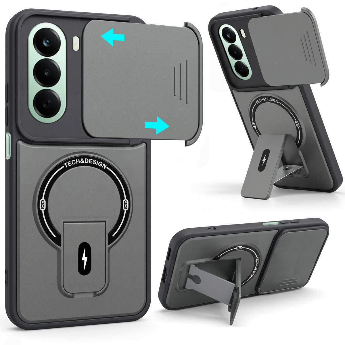 For OnePlus Nord CE 6 Lite Back Case Cover Metallic (Hybrid Armor Kickstand | Sliding Shutter Camera Protection | MagSafe Compatible)