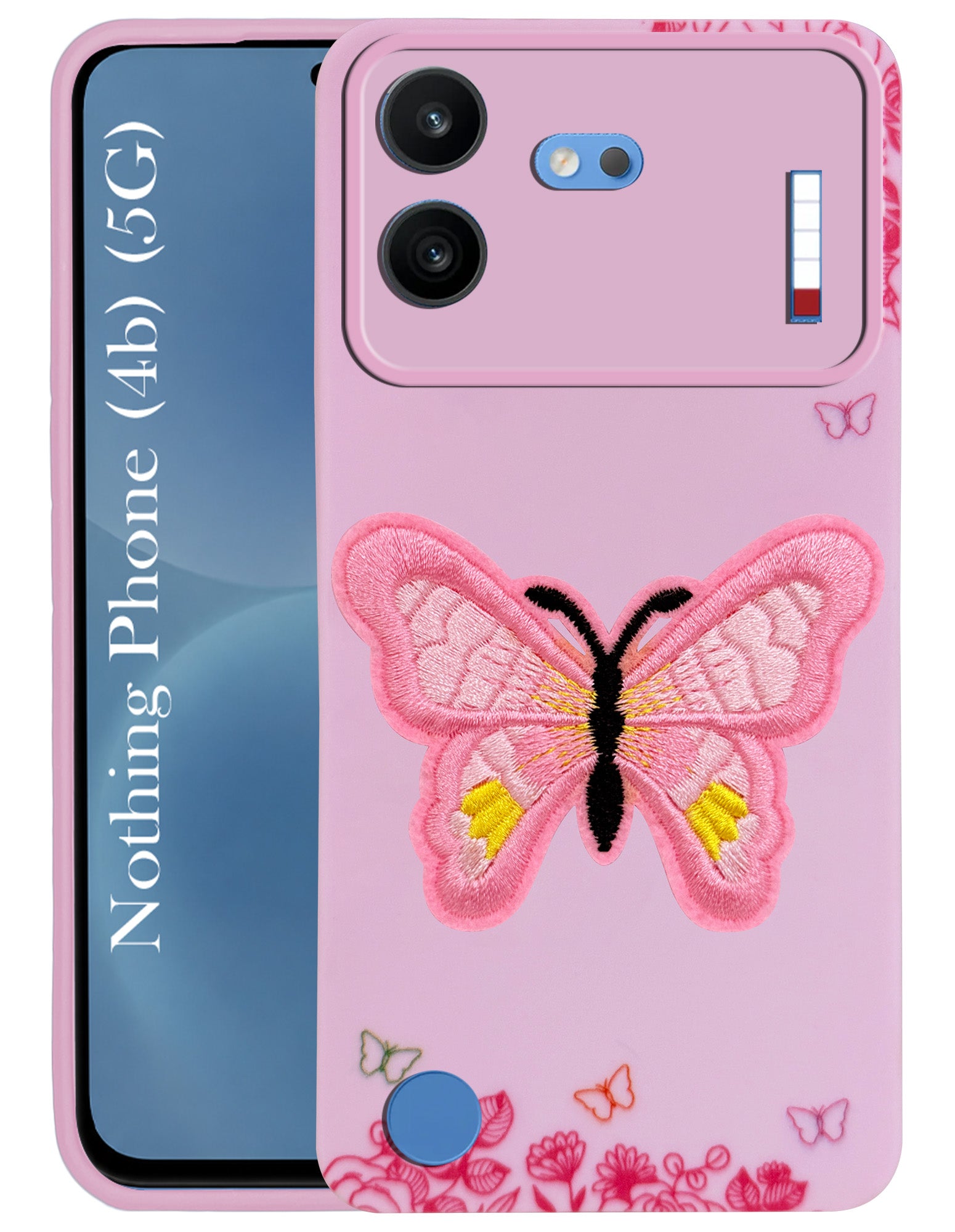 For Nothing Phone 4B 5G Power Back Cover Case (Soft Butterfly Embroidery | Women Teen Girls | Camera Protection| Matte Silicone)