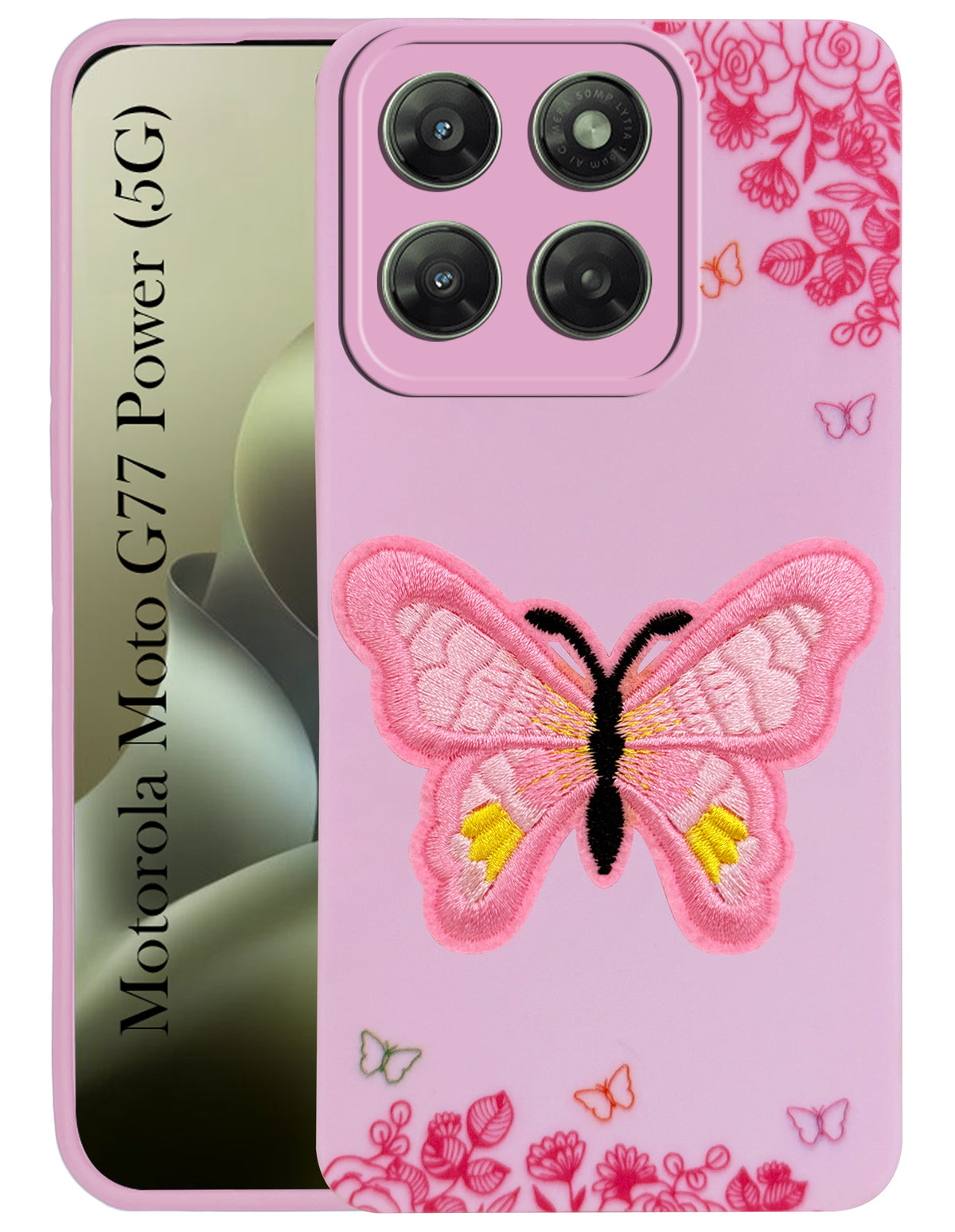 For Motorola Moto G77 Power Back Cover Case (Soft Butterfly Embroidery | Women Teen Girls | Camera Protection| Matte Silicone)