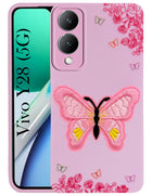 For Vivo Y28 5G Back Cover Case (Soft Butterfly Embroidery | Women Teen Girls | Camera Protection| Matte Silicone)