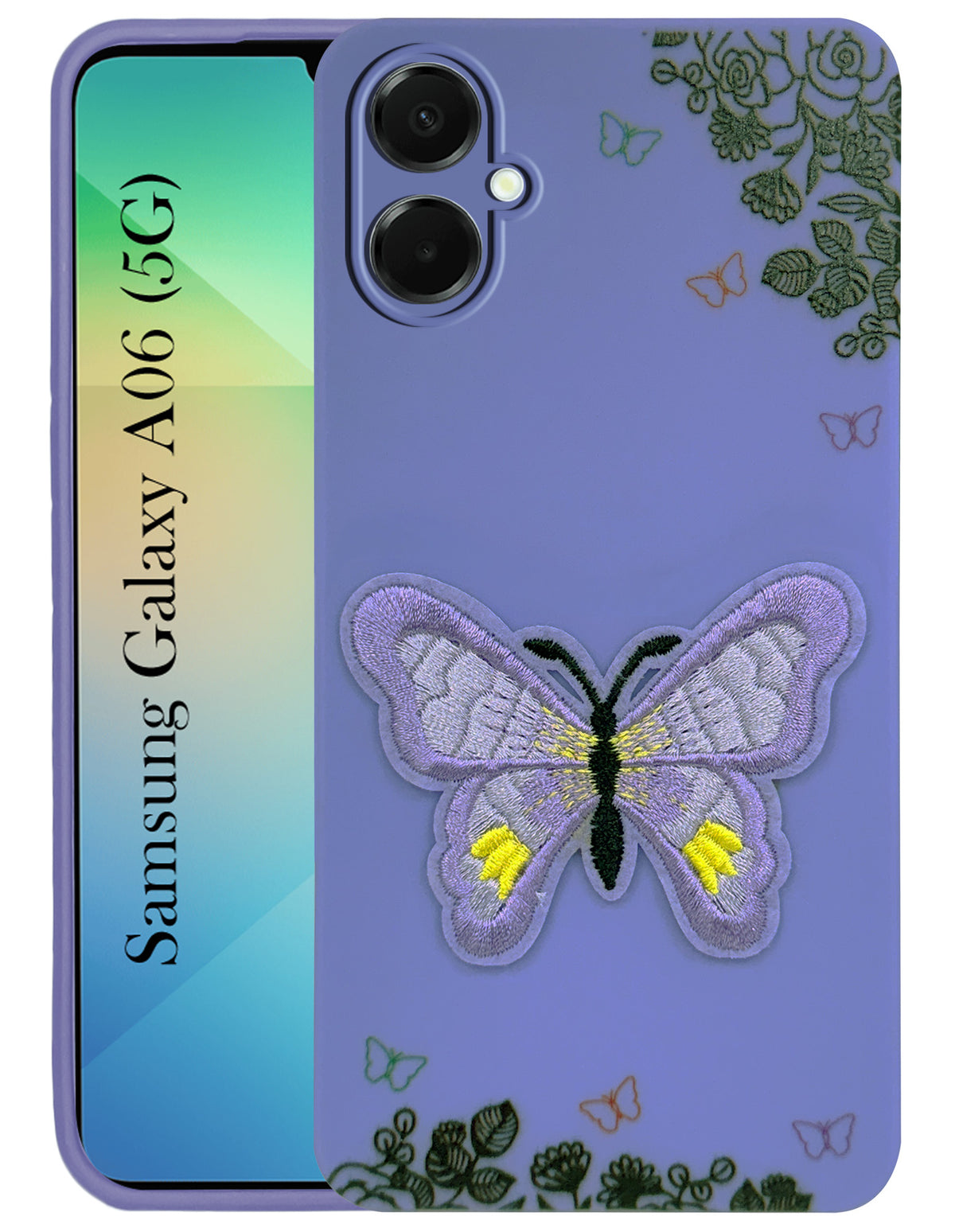 For Samsung Galaxy A06 Back Cover Case (Soft Butterfly Embroidery | Women Teen Girls | Camera Protection| Matte Silicone)