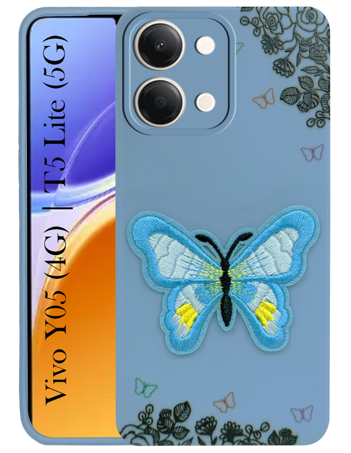 For Vivo Y05 (4G) | Vivo T5 Lite (5G) Back Cover Case (Soft Butterfly Embroidery | Women Teen Girls | Camera Protection| Matte Silicone)