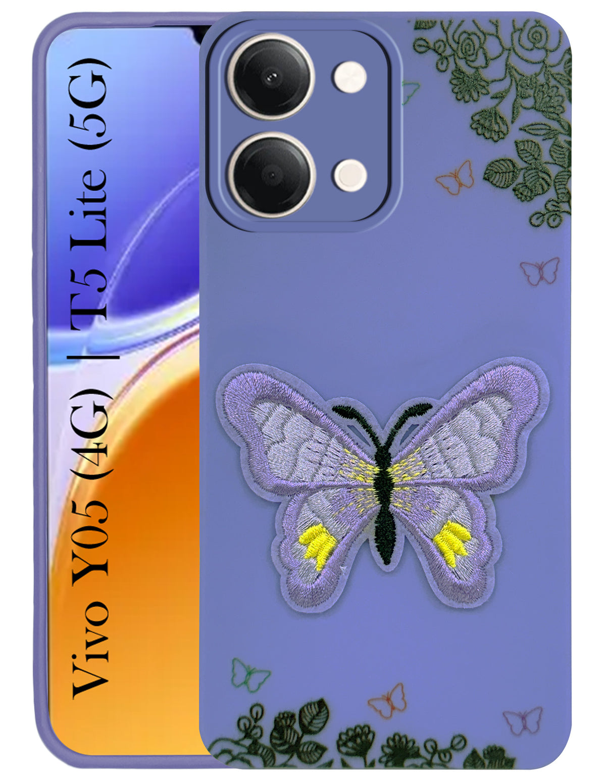 For Vivo Y05 (4G) | Vivo T5 Lite (5G) Back Cover Case (Soft Butterfly Embroidery | Women Teen Girls | Camera Protection| Matte Silicone)