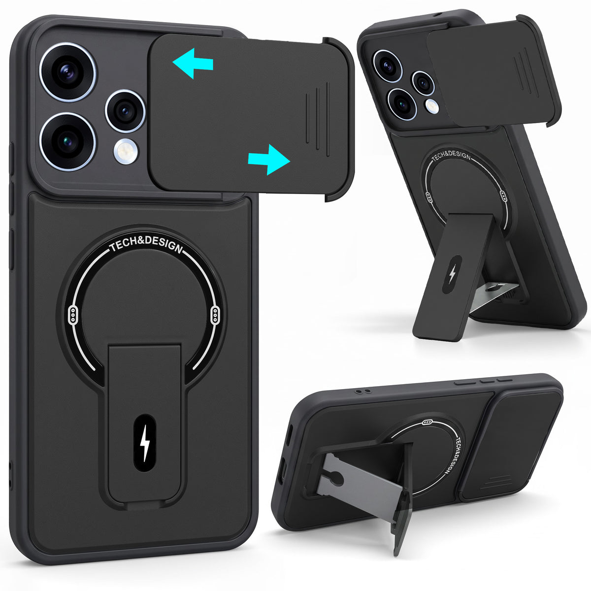 For Oppo Reno15 5G | Oppo Reno 15 5G Back Case Cover Metallic (Hybrid Armor Kickstand | Sliding Shutter Camera Protection | MagSafe Compatible)