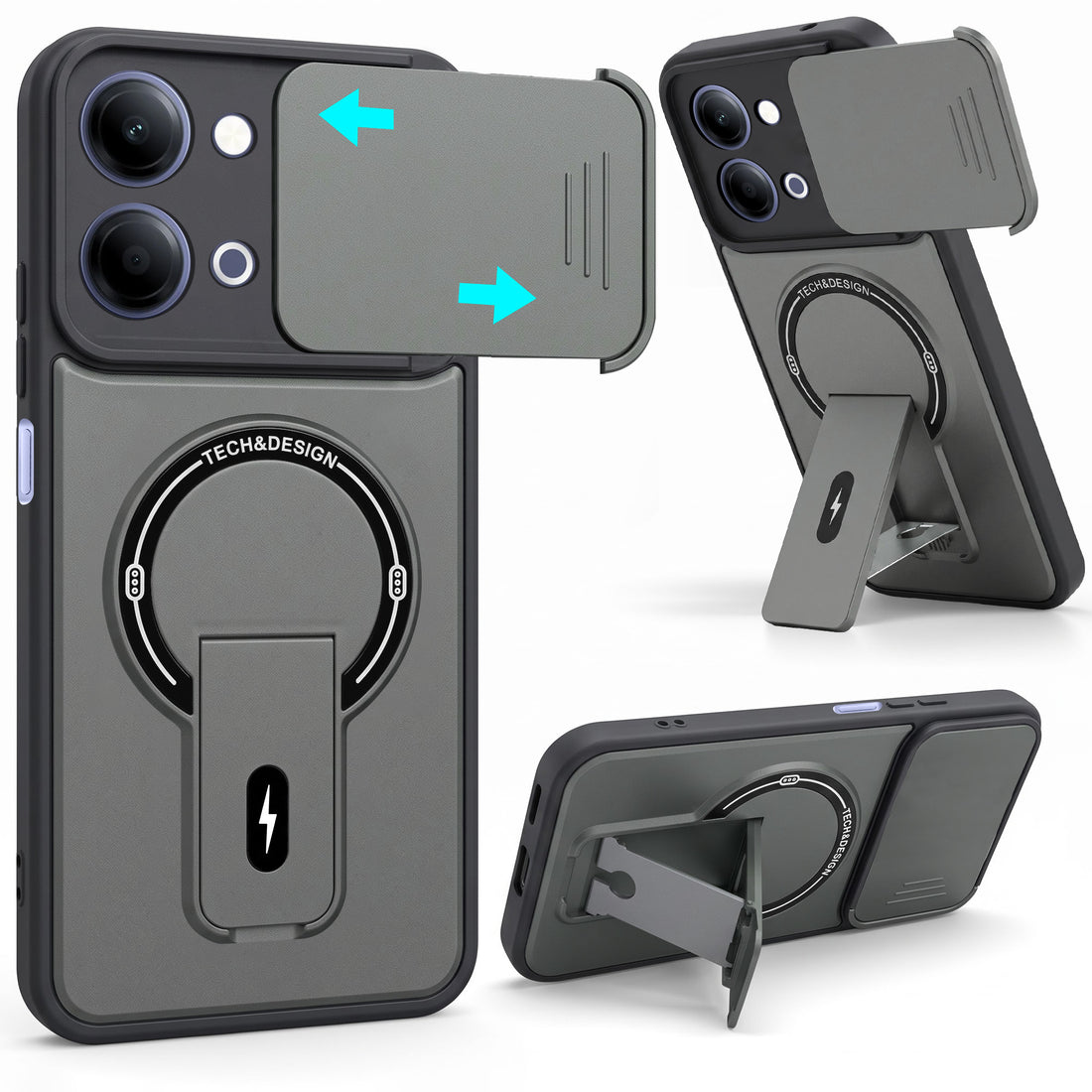 For Vivo iQOO Z11 Lite Back Case Cover Metallic (Hybrid Armor Kickstand | Sliding Shutter Camera Protection | MagSafe Compatible)
