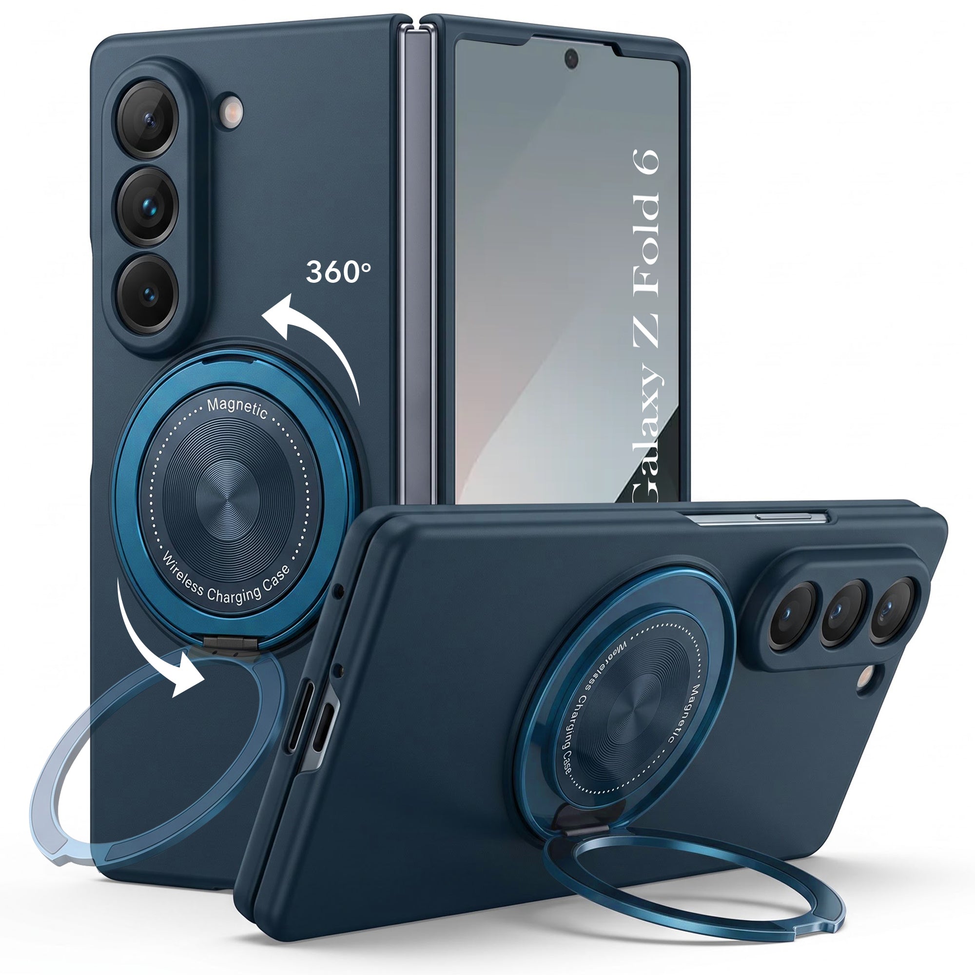 For Samsung Galaxy Z Fold 6 5G Back Cover Case (360° Rotating Kickstand Ring | Shockproof Camera Protection | Magnetic MagSafe Wireless Charging Support)