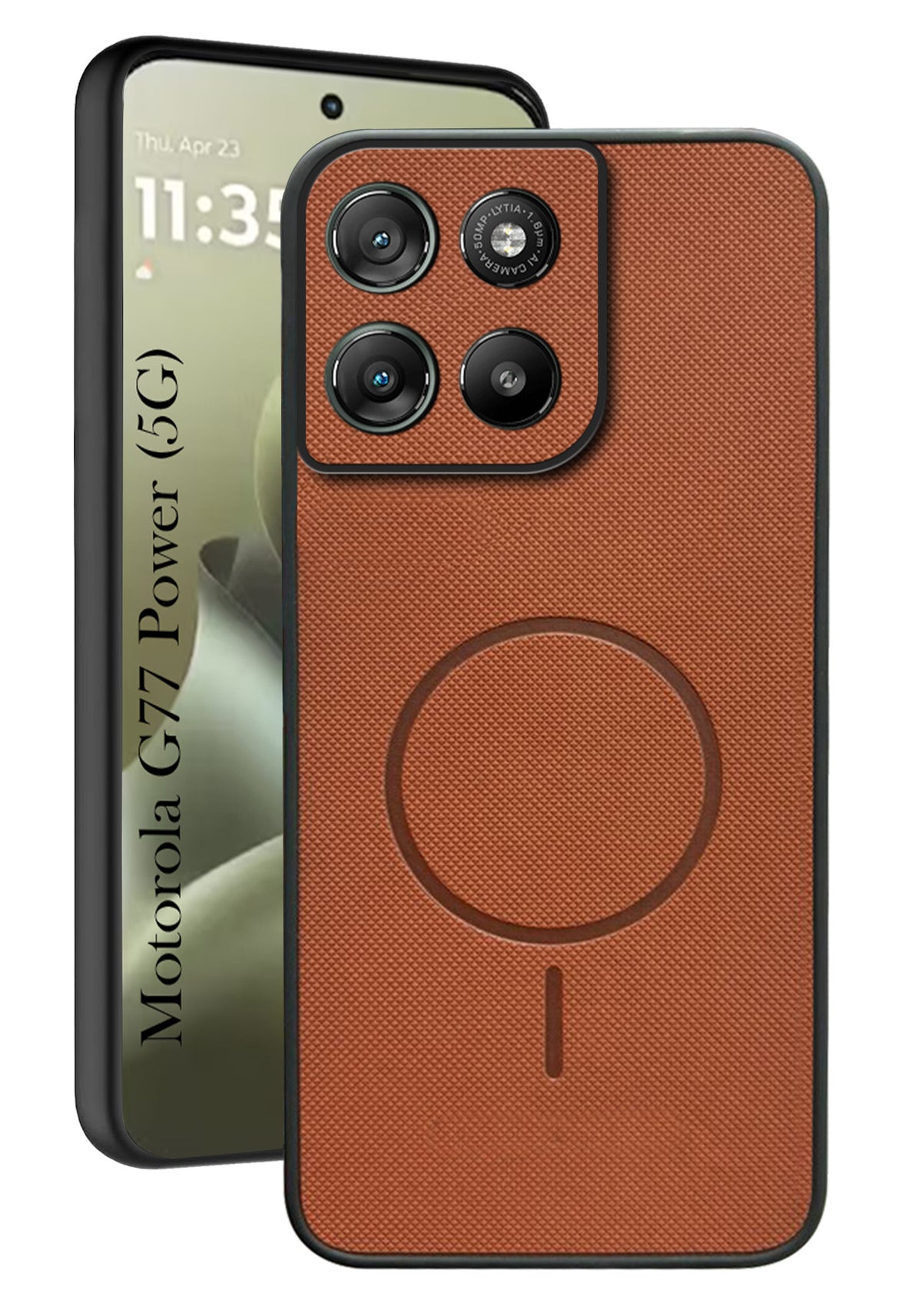 For Motorola Moto G77 Power Back Cover Case PU Leather (Texture Grip Design | Professional Minimalist | Camera Protection | Soft and Flexible)