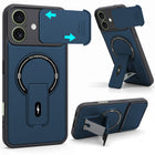 For Apple iPhone 16 Back Case Cover Metallic (Hybrid Armor Kickstand | Sliding Shutter Camera Protection | MagSafe Compatible)