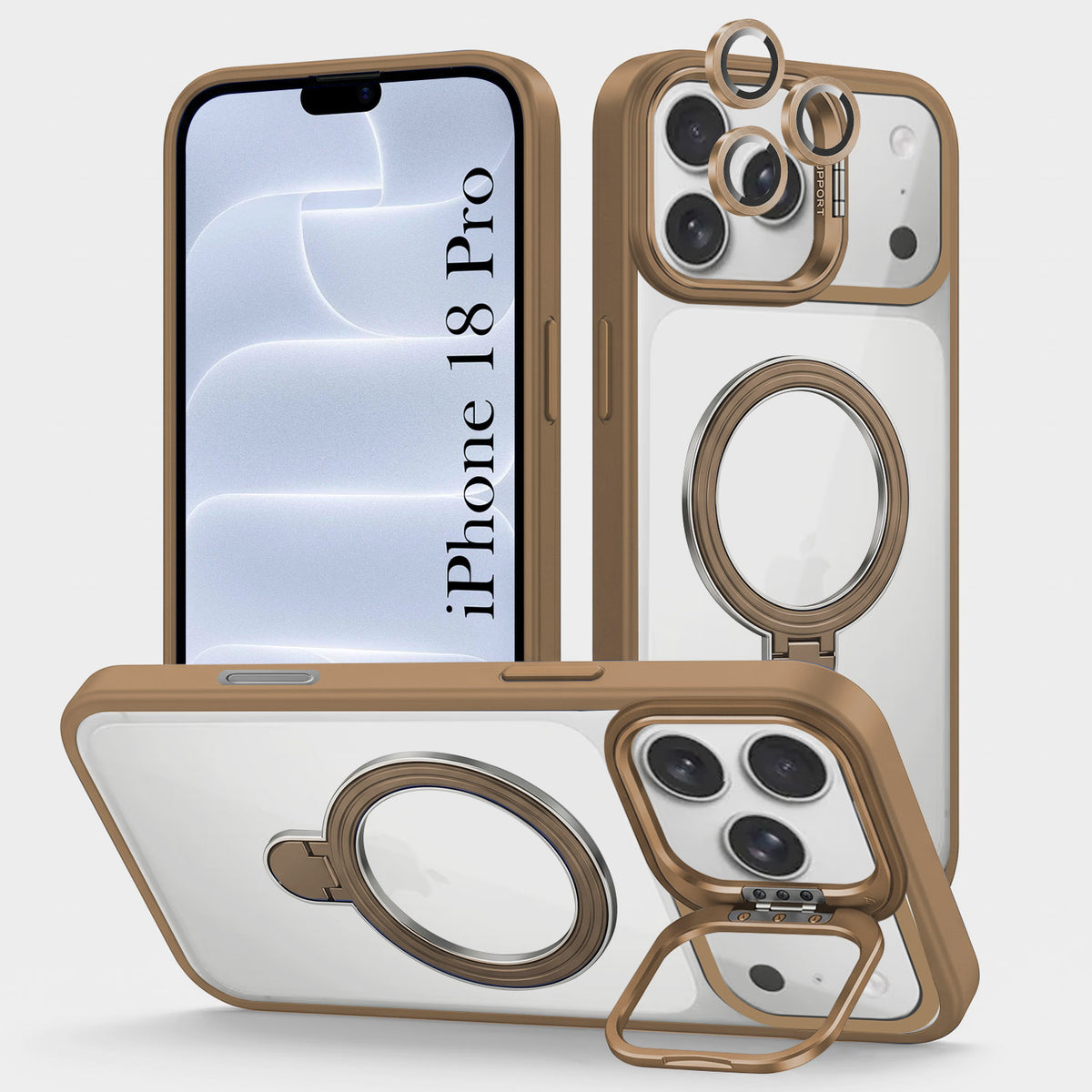 For Apple iPhone 18 Pro Back Cover Case Crystal (Lifetime Anti Yellow | Magnetic Ring Stand | Camera Lens Protection | MagSafe Compatible)